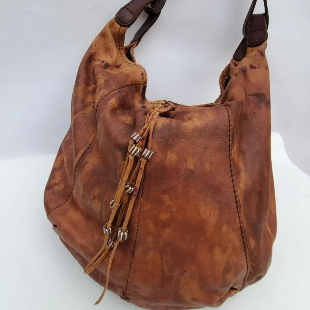Brown tan black leather lucky hobo boho cowgirl western rodeo equestrian hippie